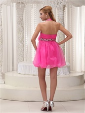 Hot Pink Waist Seam Bead and Flower Sweet 16 Girl Dress Halter