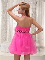 Hot Pink Waist Seam Bead and Flower Sweet 16 Girl Dress Halter