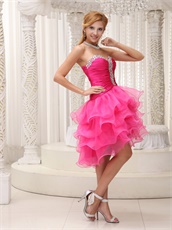 Lovely Hot Pink High-low Organza Cocktail Gown 4 Layers Skirt Popular