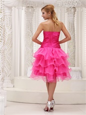 Lovely Hot Pink High-low Organza Cocktail Gown 4 Layers Skirt Popular