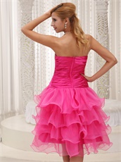 Lovely Hot Pink High-low Organza Cocktail Gown 4 Layers Skirt Popular