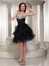 Rhinestone Decorate Little Black Ruffles Skirt Girl Favourite Prom Dress