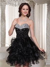 Rhinestone Decorate Little Black Ruffles Skirt Girl Favourite Prom Dress