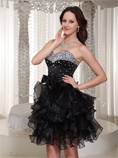 Rhinestone Decorate Little Black Ruffles Skirt Girl Favourite Prom Dress