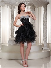 Rhinestone Decorate Little Black Ruffles Skirt Girl Favourite Prom Dress