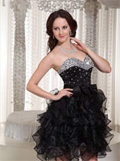 Rhinestone Decorate Little Black Ruffles Skirt Girl Favourite Prom Dress