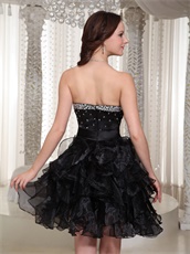 Rhinestone Decorate Little Black Ruffles Skirt Girl Favourite Prom Dress