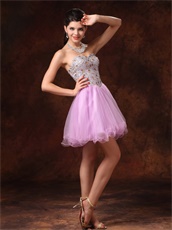 Beaded Natural Waist Short Lilac Tulle Prom Gowns Concert Music Festival