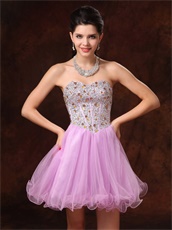 Beaded Natural Waist Short Lilac Tulle Prom Gowns Concert Music Festival
