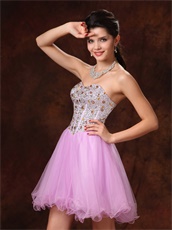 Beaded Natural Waist Short Lilac Tulle Prom Gowns Concert Music Festival