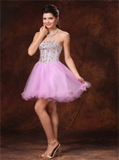 Beaded Natural Waist Short Lilac Tulle Prom Gowns Concert Music Festival