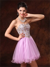 Beaded Natural Waist Short Lilac Tulle Prom Gowns Concert Music Festival