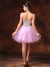 Beaded Natural Waist Short Lilac Tulle Prom Gowns Concert Music Festival