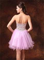 Beaded Natural Waist Short Lilac Tulle Prom Gowns Concert Music Festival