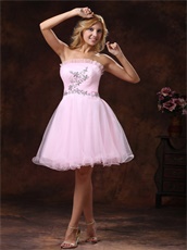 Sweet Baby Pink Beaded Strapless Homecoming Dress Wholsale at Low Price