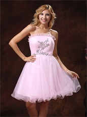 Sweet Baby Pink Beaded Strapless Homecoming Dress Wholsale at Low Price