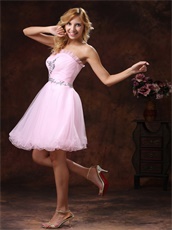 Sweet Baby Pink Beaded Strapless Homecoming Dress Wholsale at Low Price