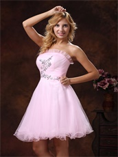 Sweet Baby Pink Beaded Strapless Homecoming Dress Wholsale at Low Price