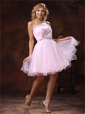 Sweet Baby Pink Beaded Strapless Homecoming Dress Wholsale at Low Price