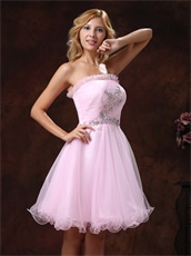 Sweet Baby Pink Beaded Strapless Homecoming Dress Wholsale at Low Price