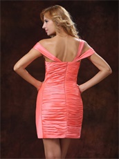 Watermelon Asymmetrical Neckline and Ruched Over Skirt For Prom Wear