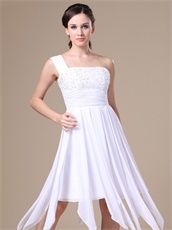 Right One Shoulder White Prom Dress Asymmetrical Streamer Skirts