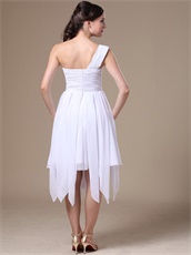 Right One Shoulder White Prom Dress Asymmetrical Streamer Skirts