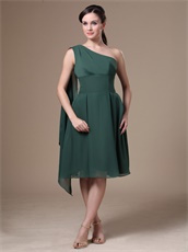 Dark Hunter Green Chiffon One Shoulder Short Prom Dress With Streamer