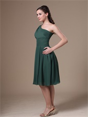 Dark Hunter Green Chiffon One Shoulder Short Prom Dress With Streamer