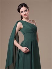 Dark Hunter Green Chiffon One Shoulder Short Prom Dress With Streamer