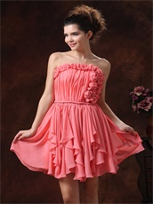 Roll Flowers Watermelon Chiffon Cascade Prom Dress Custom Made