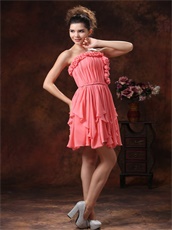 Roll Flowers Watermelon Chiffon Cascade Prom Dress Custom Made