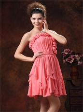 Roll Flowers Watermelon Chiffon Cascade Prom Dress Custom Made