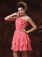 Roll Flowers Watermelon Chiffon Cascade Prom Dress Custom Made