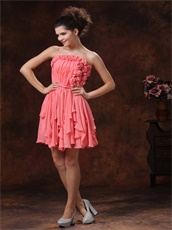 Roll Flowers Watermelon Chiffon Cascade Prom Dress Custom Made