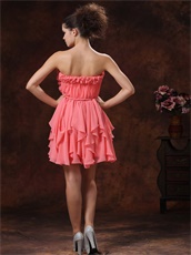 Roll Flowers Watermelon Chiffon Cascade Prom Dress Custom Made