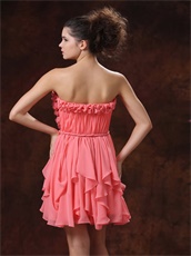 Roll Flowers Watermelon Chiffon Cascade Prom Dress Custom Made