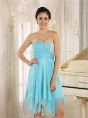 Ice Blue Chiffon Irregular Hemline Homecoming Dress Girl Most Pick
