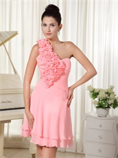 Curly Single Strap Blush Chiffon Pretty Short Dress For Wedding Ceremony