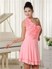 Curly Single Strap Blush Chiffon Pretty Short Dress For Wedding Ceremony