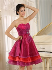 Fuchsia and Red Layers Vacation Cocktail Dress Married Women
