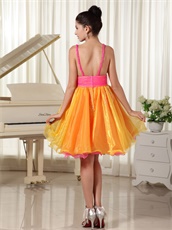 Princess Hot Pink and Orange Organza Contrast Short Prom Dress Teen Girl