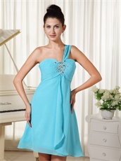 One Shoulder Aqua Chiffon Prom Dress Short Skirt In Oklahoma