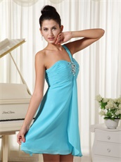 One Shoulder Aqua Chiffon Prom Dress Short Skirt In Oklahoma