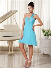 One Shoulder Aqua Chiffon Prom Dress Short Skirt In Oklahoma