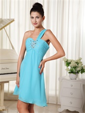 One Shoulder Aqua Chiffon Prom Dress Short Skirt In Oklahoma