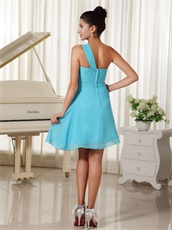 One Shoulder Aqua Chiffon Prom Dress Short Skirt In Oklahoma