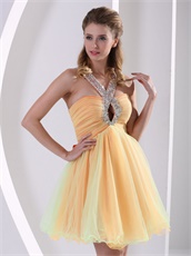 Sexy Halter Colorful Tulle Short Ceremony Dress Cut Out Show Colpus
