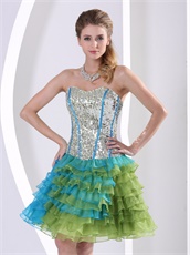 Green With Aqua Many Layers Skirt Celebrity Dress Silver Sequin Bodice