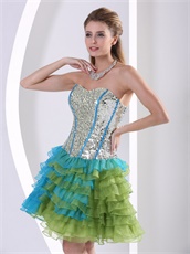Green With Aqua Many Layers Skirt Celebrity Dress Silver Sequin Bodice